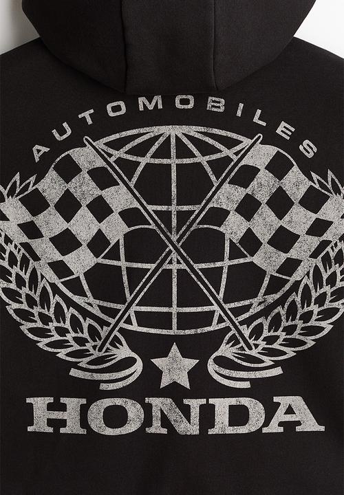 H&M - Oversized fit printed zip-through hoodie - black/honda