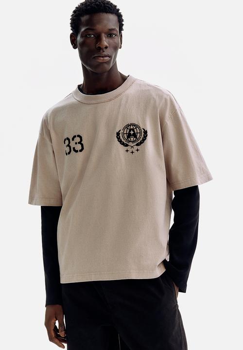 H&M - Printed loose fit t-shirt - beige/33