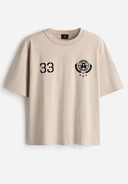 H&M - Printed loose fit t-shirt - beige/33