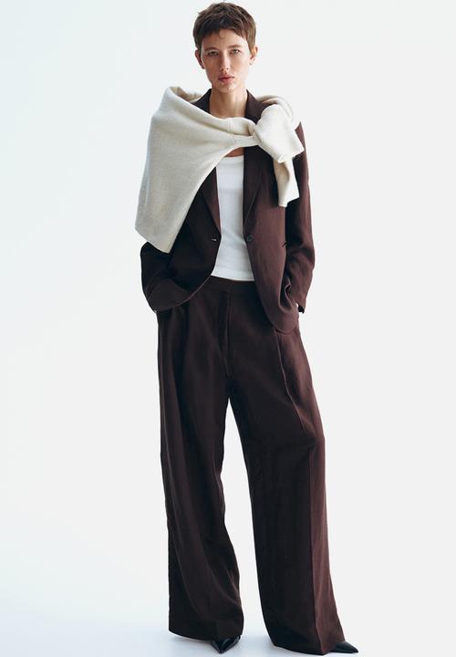 H&M - Tailored linen-blend trousers - dark brown