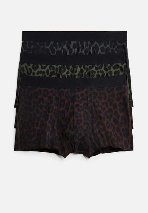 H&M - 3-pack cotton short trunks - black/leopard print