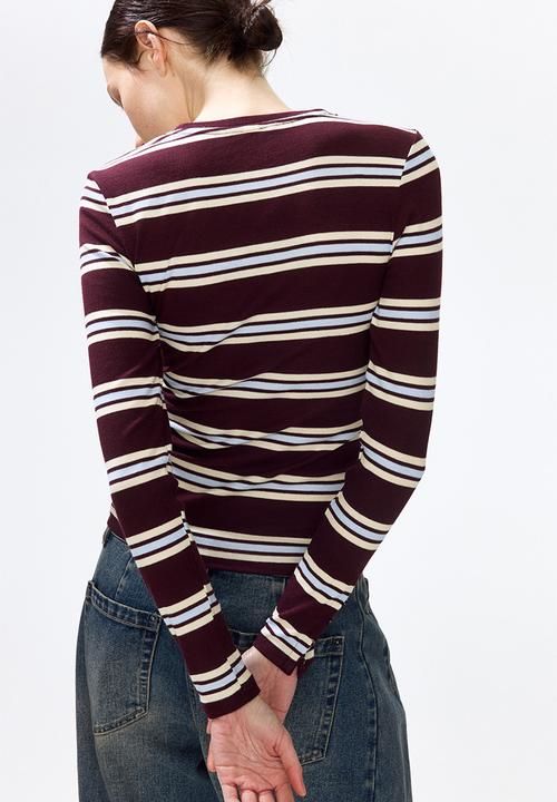 H&M - Ribbed top - burgundy/striped