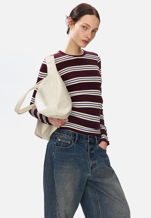H&M - Ribbed top - burgundy/striped