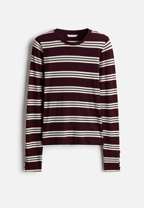 H&M - Ribbed top - burgundy/striped