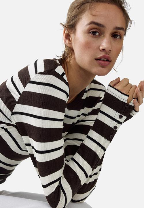 H&M - Ribbed top - white/dark brown striped