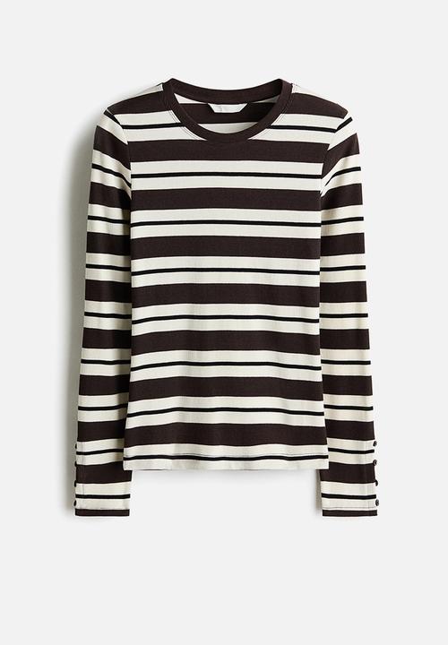 H&M - Ribbed top - white/dark brown striped