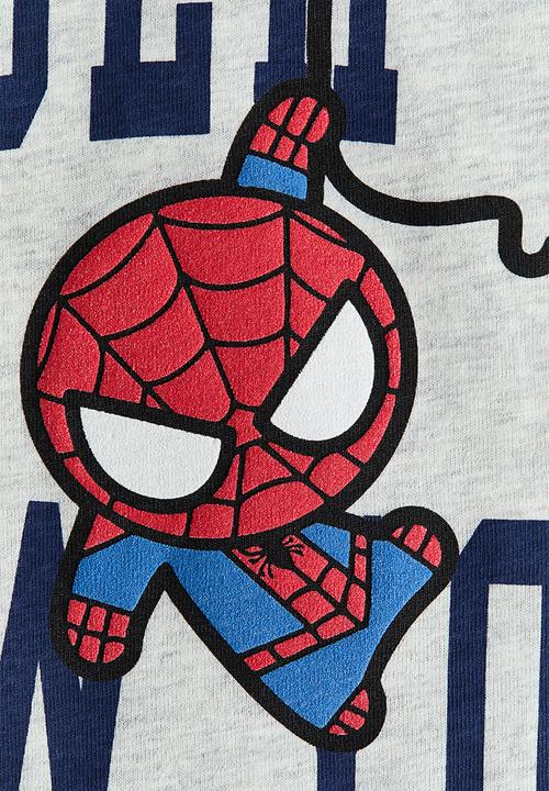 H&M - Loose-fit printed t-shirt - light grey marl/spider-man