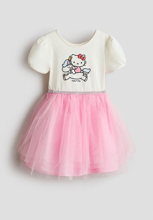 Printed tulle-skirt dress - cream/hello kitty