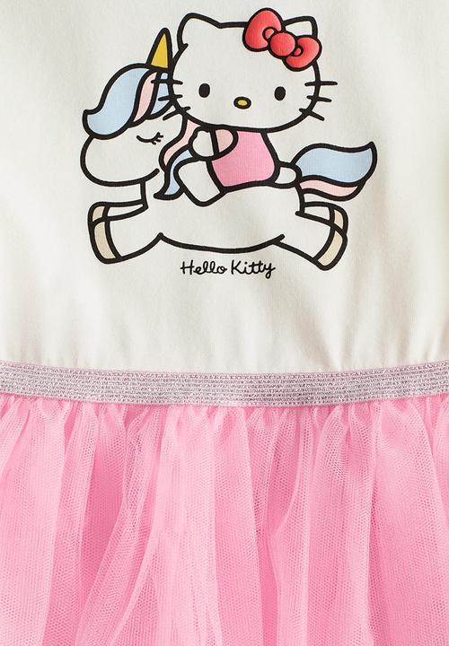 H&M - Printed tulle-skirt dress - cream/hello kitty