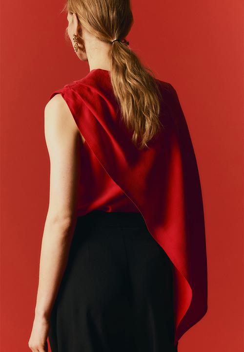 H&M - Asymmetric cape-detail blouse - bright red
