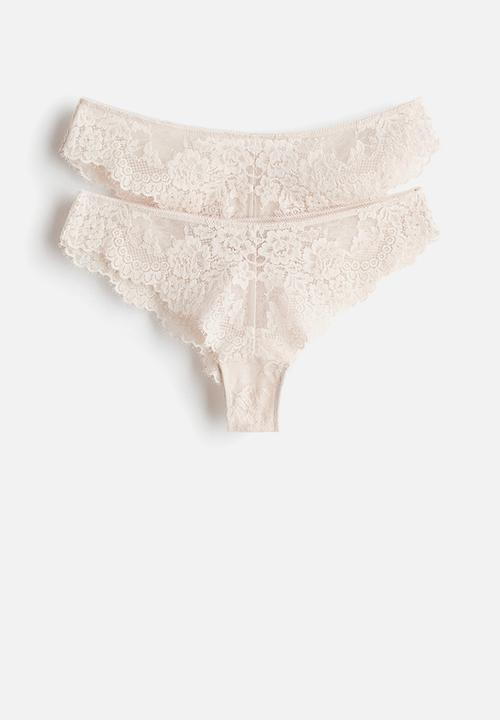 H&M - 2 Pack lace brazilian briefs - pale beige