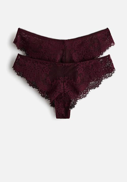 H&M - 2 Pack lace brazilian briefs - burgundy
