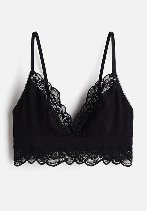 H&M - Lace-trimmed cotton bralette - black