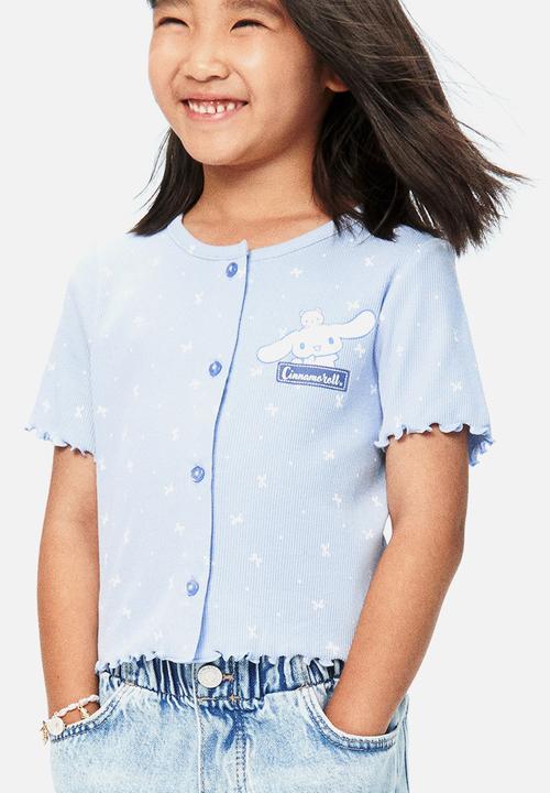 H&M - Printed button-front top - dusty blue/cinnamoroll