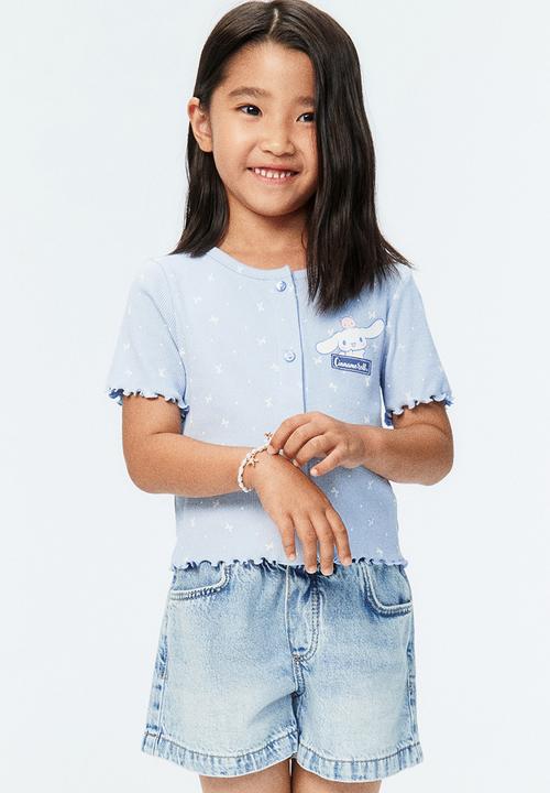 H&M - Printed button-front top - dusty blue/cinnamoroll