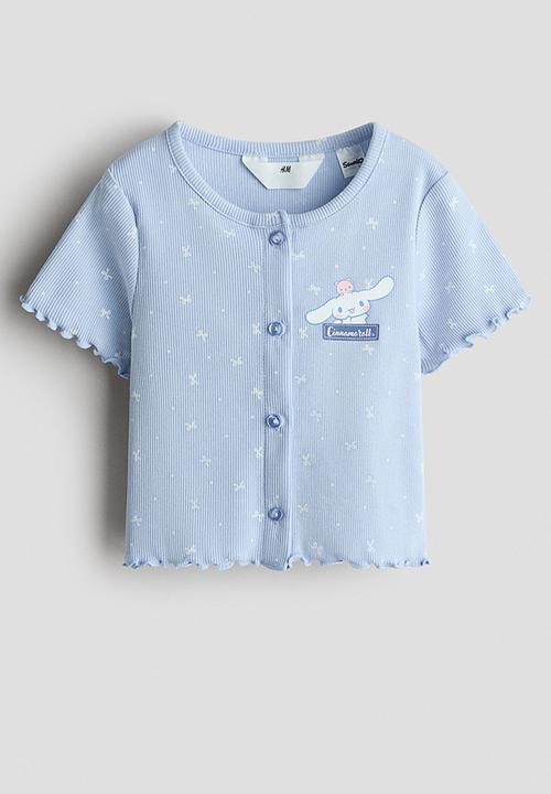 H&M - Printed button-front top - dusty blue/cinnamoroll