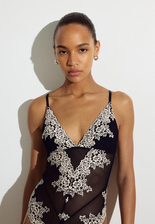 H&M - Padded-cup lace body - black/cream