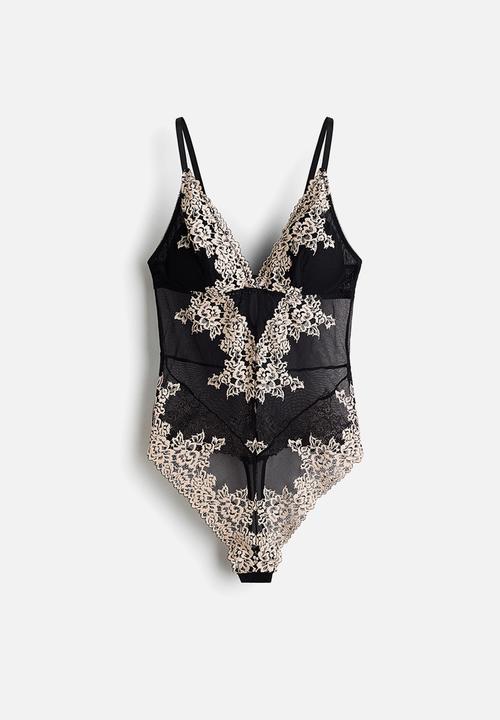 H&M - Padded-cup lace body - black/cream