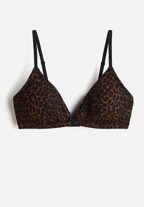 H&M - Padded soft cotton bra - dark brown/leopard print