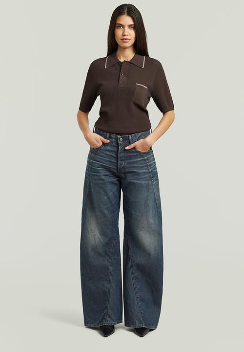 G-STAR - Structure polo knit short sleeve wmn - coffee bean