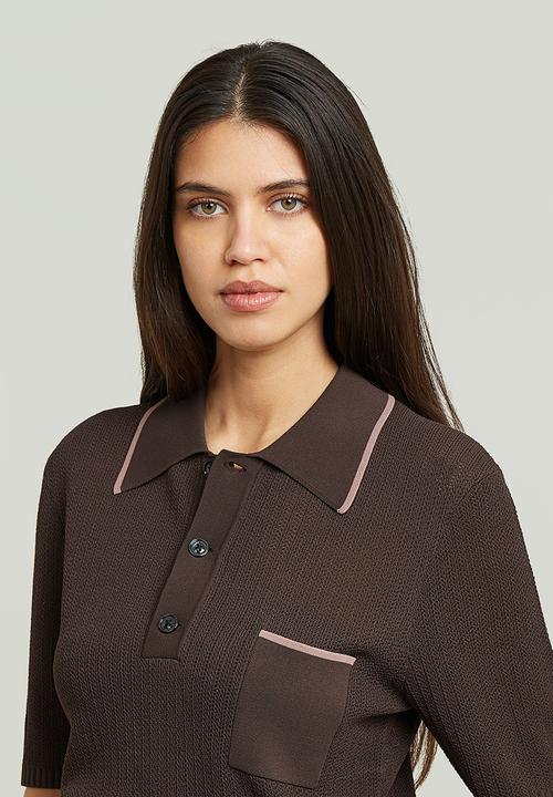 G-STAR - Structure polo knit short sleeve wmn - coffee bean