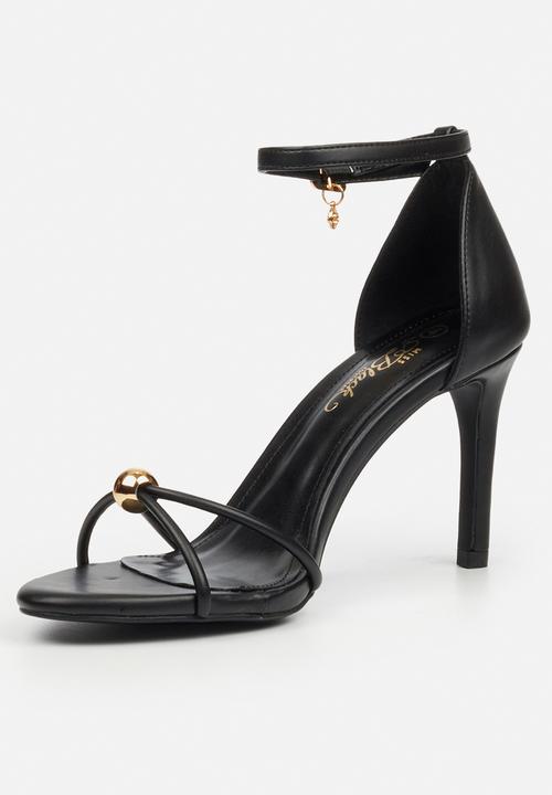 Miss Black - Nelly 4 gold trim strappy heel - black