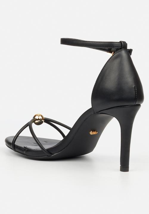 Miss Black - Nelly 4 gold trim strappy heel - black
