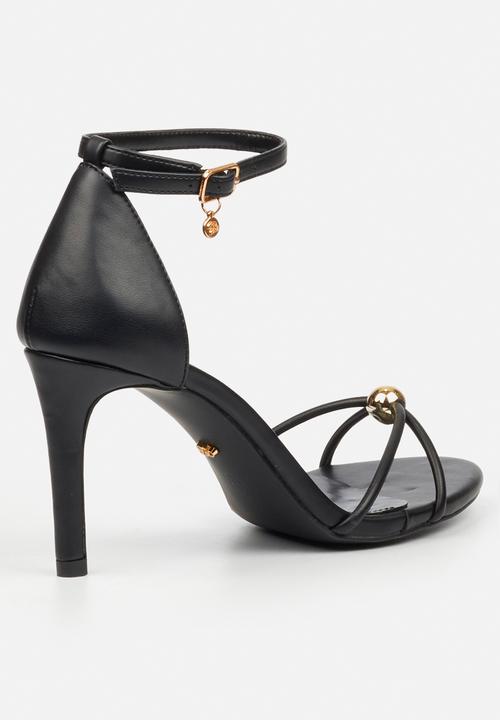 Miss Black - Nelly 4 gold trim strappy heel - black