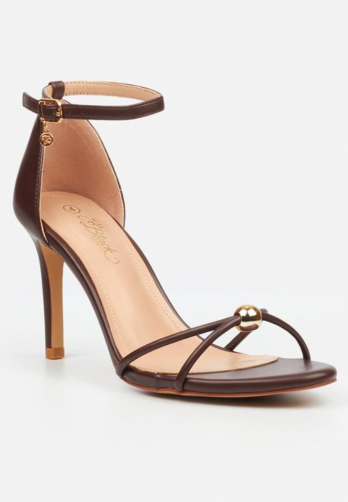 Miss Black - Nelly 4 gold trim strappy heel - chocolate