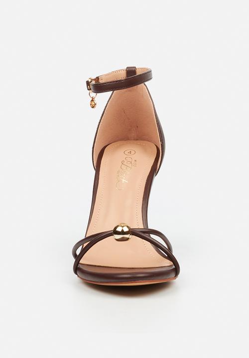 Miss Black - Nelly 4 gold trim strappy heel - chocolate