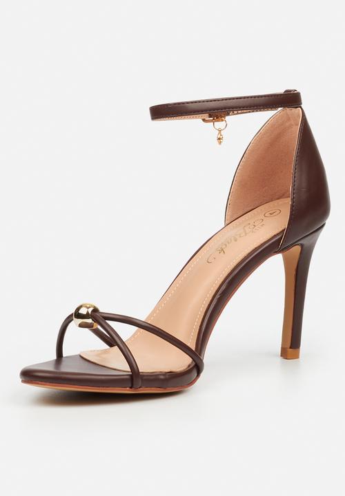 Miss Black - Nelly 4 gold trim strappy heel - chocolate