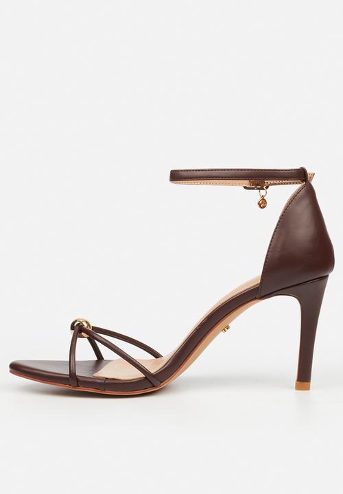 Miss Black - Nelly 4 gold trim strappy heel - chocolate