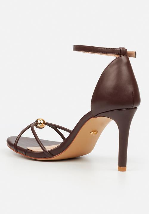 Miss Black - Nelly 4 gold trim strappy heel - chocolate
