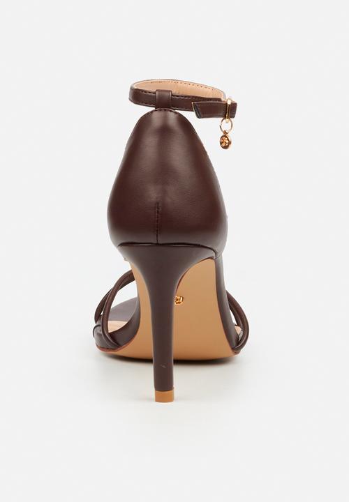 Miss Black - Nelly 4 gold trim strappy heel - chocolate