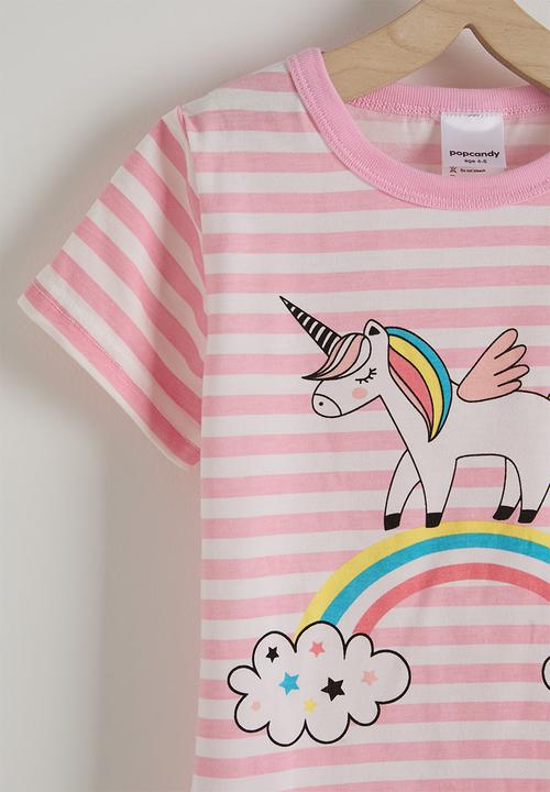Pop Candy - Unicorn tee & shorts - pink stripe