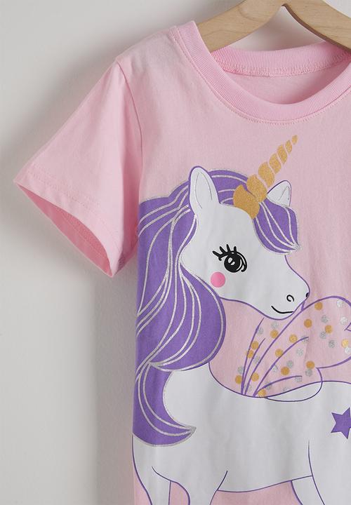 Pop Candy - Unicorn graphic tee and plain shorts - lilac/purple