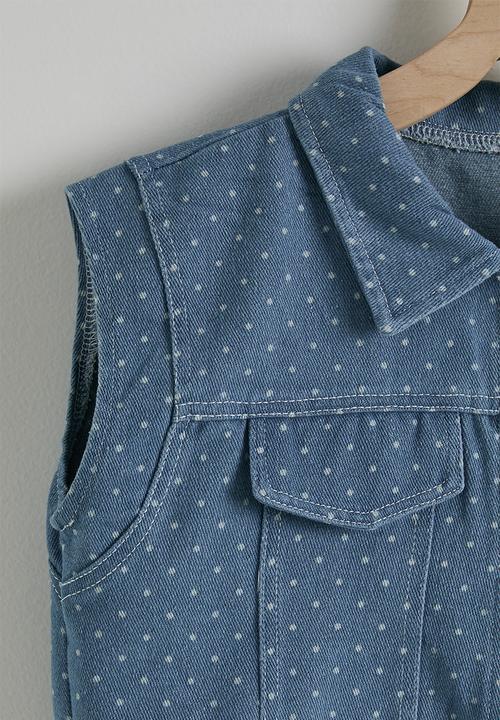 Pop Candy - Tiered dress with denim jacket - white & blue