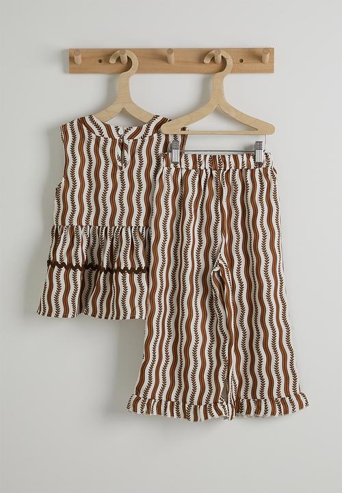 Pop Candy - Wavy stripe peplum top & pants - multi