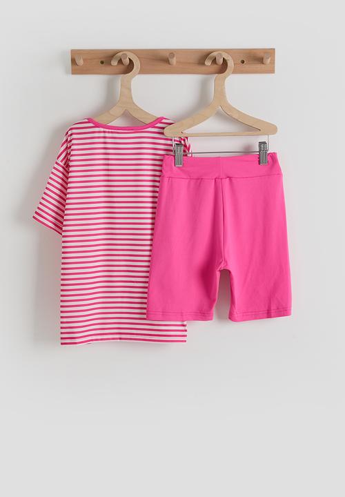 Pop Candy - Tee & cycling shorts - pink stripe & pink