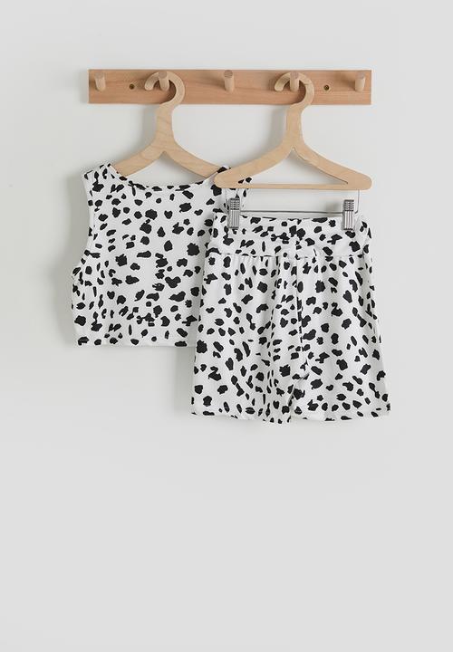 Pop Candy - Tank & cycling shorts - white & leopard print