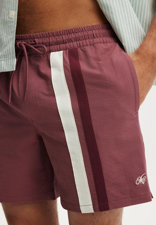 Cotton On - Stretch Swim Short - Maroon Panel Print