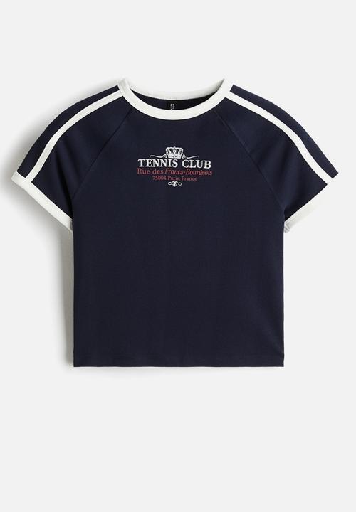 Cropped T-shirt - navy blue/tennis club