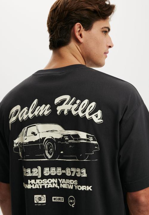 Cotton On - Box Fit Graphic T-Shirt  - Washed Black / Palm Hills