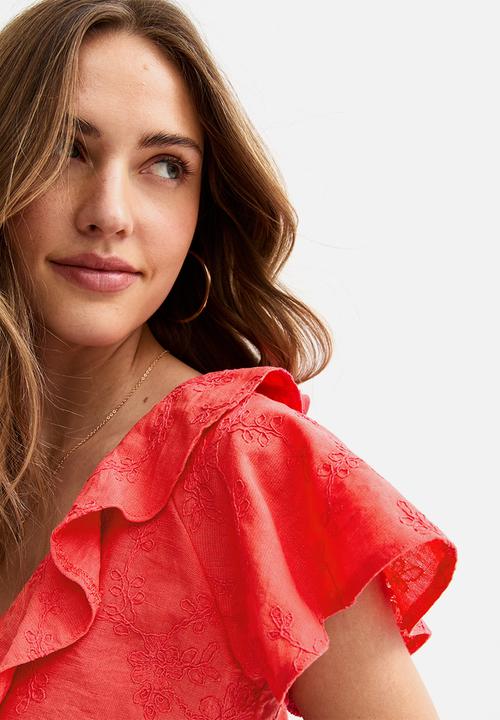 New Look - Florence frill emb tea top  - mid pink