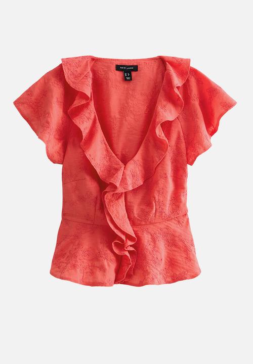 New Look - Florence frill emb tea top  - mid pink