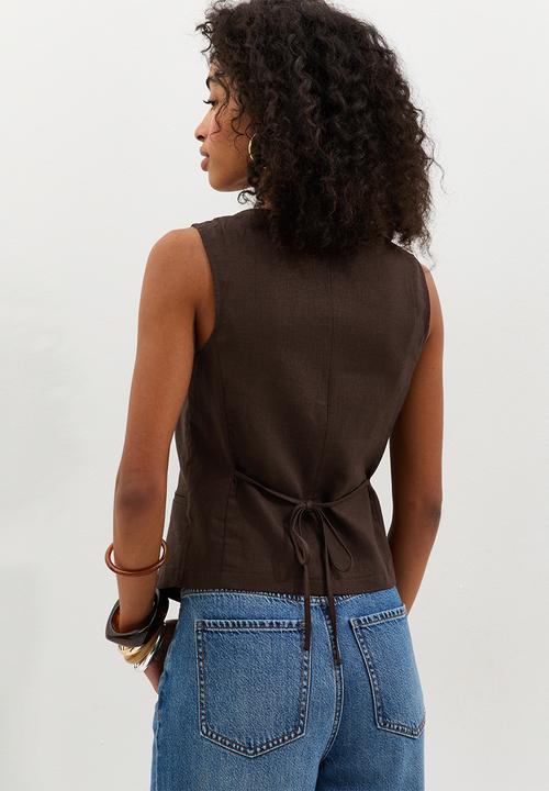 New Look - K lila linen asym waistcoat - mid brown
