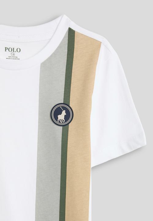 POLO - Boys Mandla Printed Side Stripe Short Sleeve Tee - White