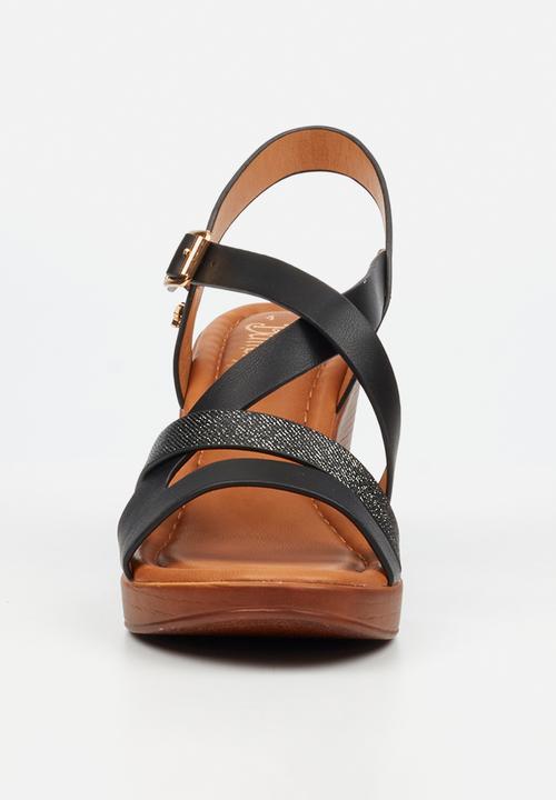 Butterfly Feet - Allora 5 strappy wedge heel - black