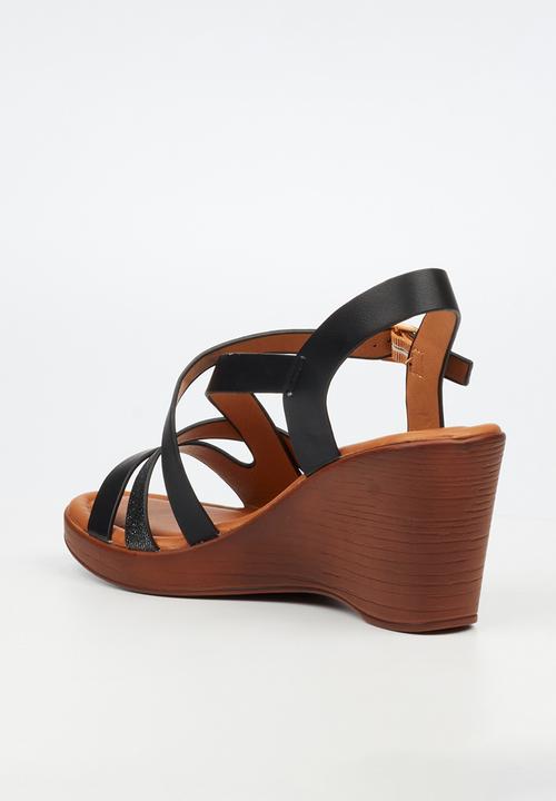 Butterfly Feet - Allora 5 strappy wedge heel - black