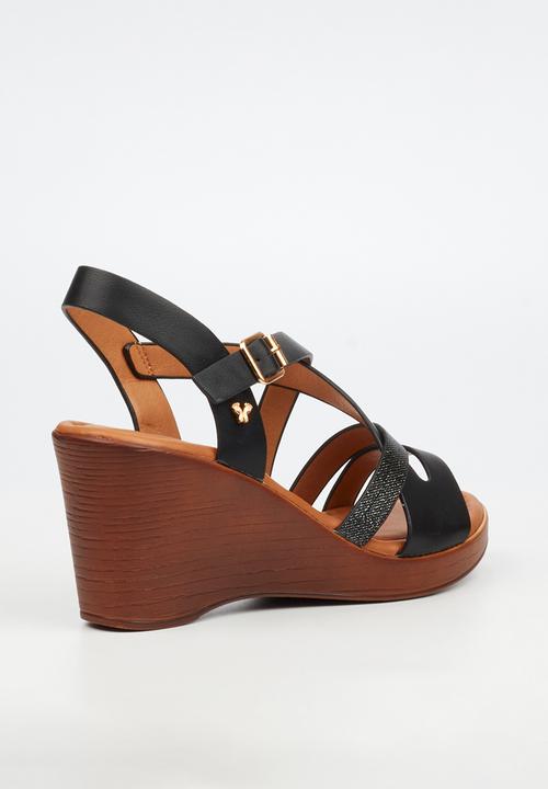 Butterfly Feet - Allora 5 strappy wedge heel - black